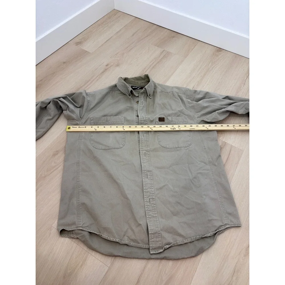 Wrangler Button Down Shirt Mens L Tan Riggs Workwear Twill Utility Rugged